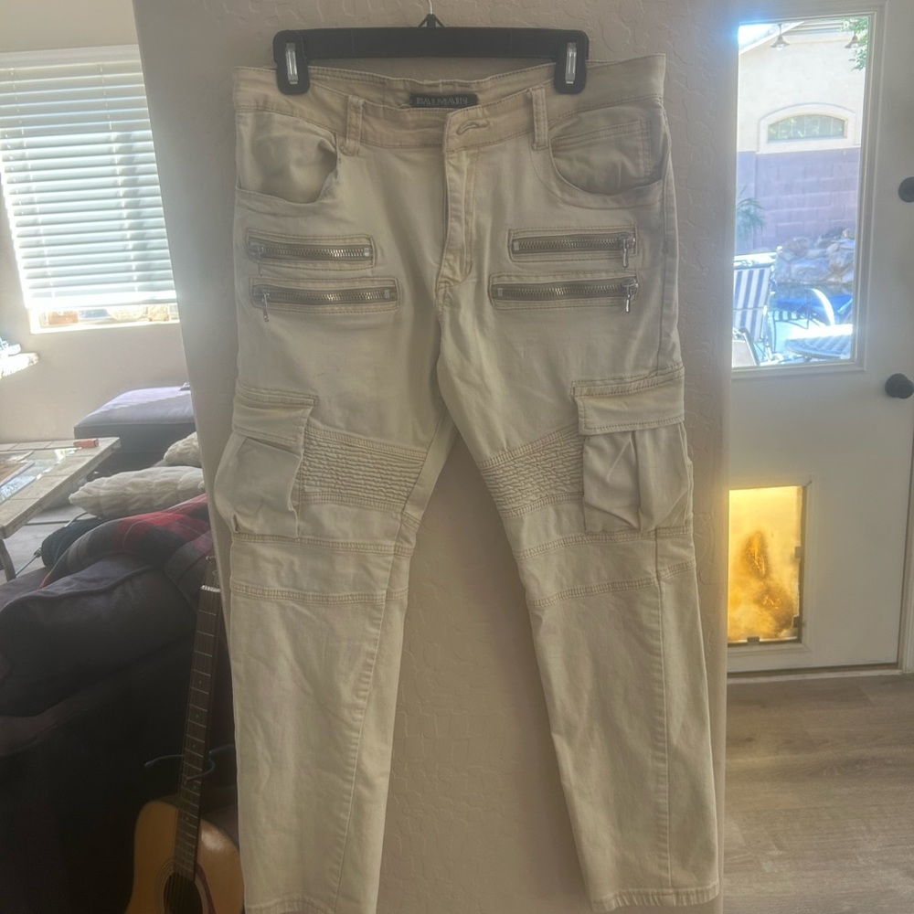 Balmain beige biker jeans